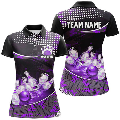 Purple Camo Custom Name Bowling Shirts For Women, Bowling League Shirt Bowling Team Uniform IPHW7287