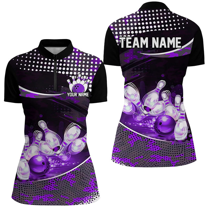 Purple Camo Custom Name Bowling Shirts For Women, Bowling League Shirt Bowling Team Uniform IPHW7287
