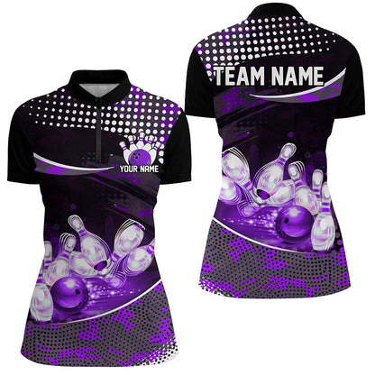Purple Camo Custom Name Bowling Shirts For Women, Bowling League Shirt Bowling Team Uniform IPHW7287
