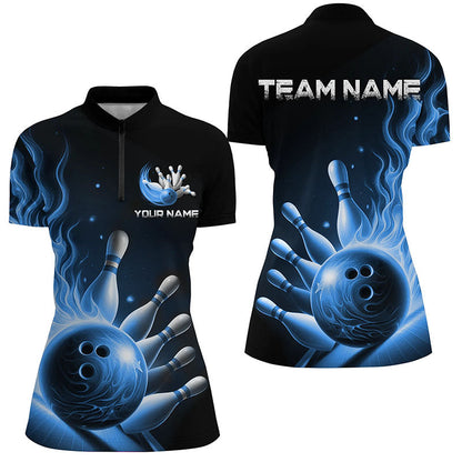 Personalized Blue Flame Bowling Polo Shirts For Men Bowling Team Jerseys Strike Bowling IPHW7290