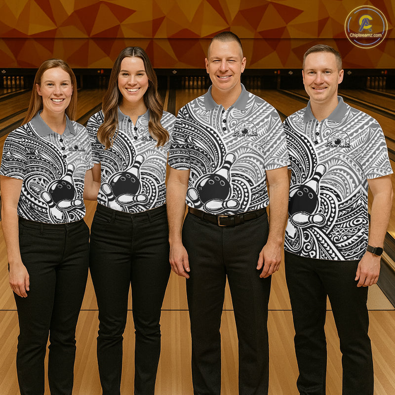 Custom Black And White Traditional Samoan Tribal Polynesian Pattern Bowling Men Shirt IPHW10323