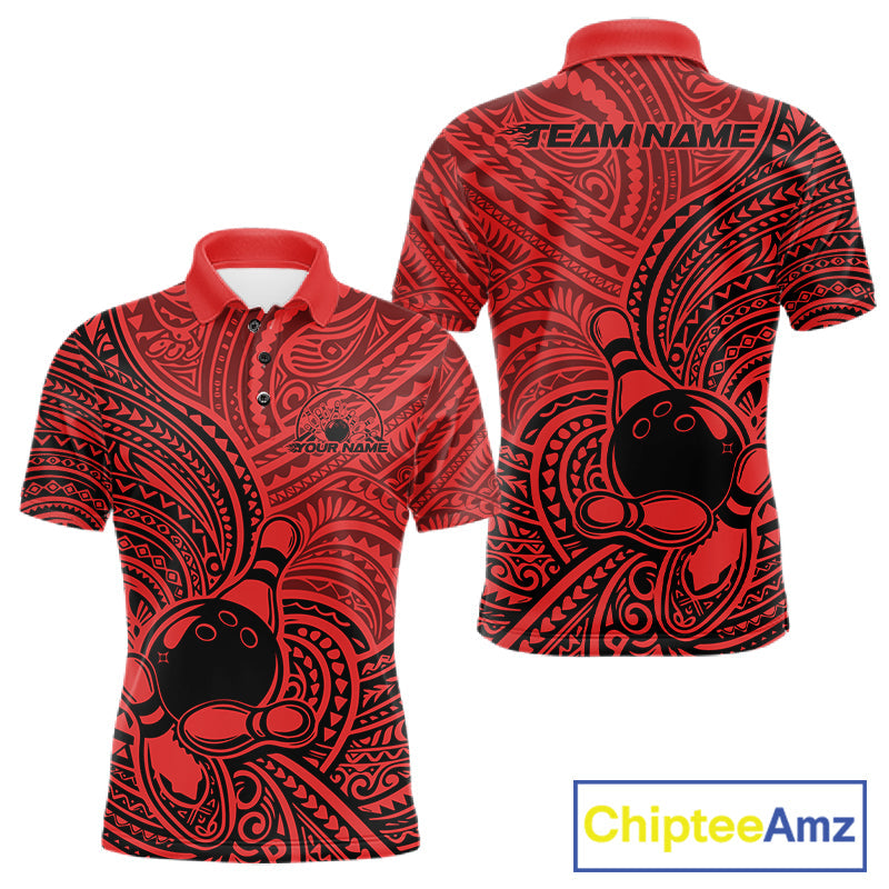 Custom Black And Red Traditional Samoan Tribal Polynesian Pattern Bowling Men Shirt IPHW10325