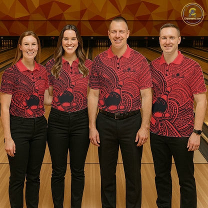Custom Black And Red Traditional Samoan Tribal Polynesian Pattern Bowling Men Shirt IPHW10325