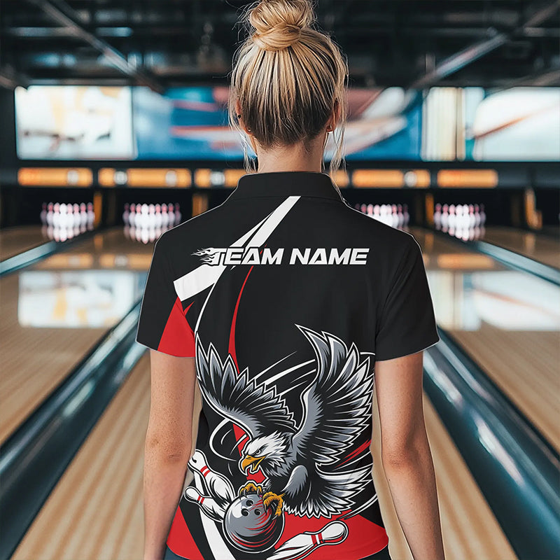 Custom Black And Red Eagle Bowling Women Polo Shirts, Eagle Bowling Team Jerseys IPHW8732