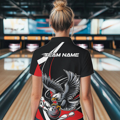 Custom Black And Red Eagle Bowling Women Polo Shirts, Eagle Bowling Team Jerseys IPHW8732