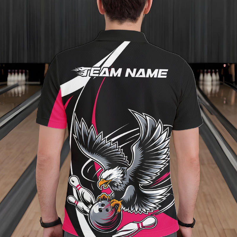 Custom Black And Pink Eagle Bowling Jerseys, Eagle Bowling League Shirt Team Uniform IPHW10812