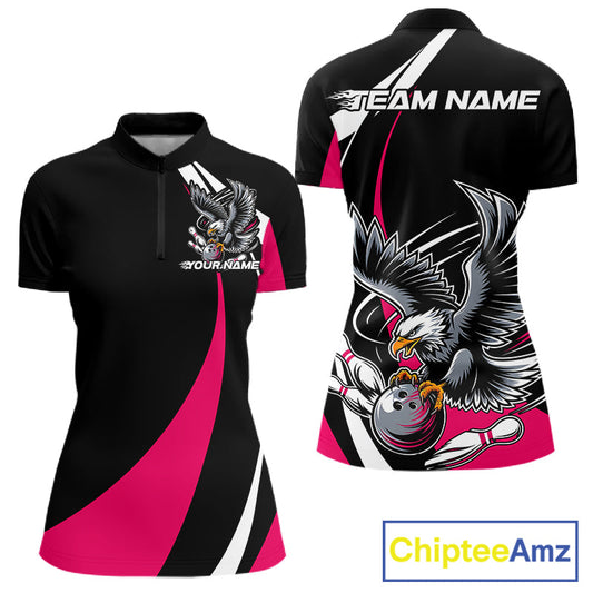 Custom Black And Pink Eagle Bowling Jerseys, Eagle Bowling League Shirt Team Uniform IPHW10812
