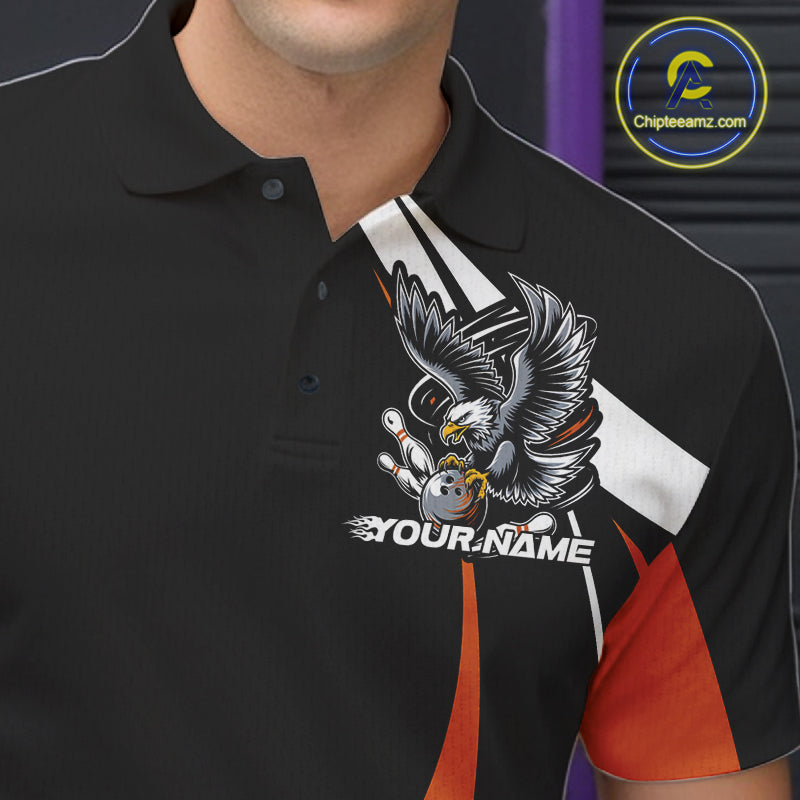 Custom Black And Orange Eagle Bowling Jerseys, Eagle Bowling League Shirt Team Uniform IPHW10814