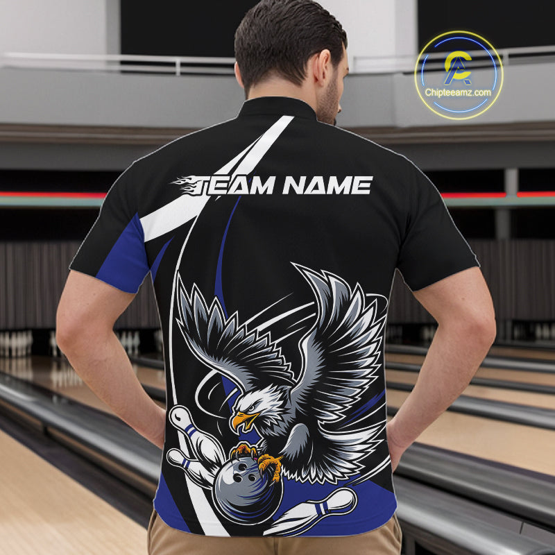 Custom Black And Blue Eagle Bowling Jerseys, Eagle Bowling League Shirt Team Uniform IPHW10815