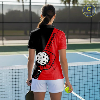 Black And Red Custom Pickleball Team Shirts For Women, Pickleball Jersey Outfit IPHW10821