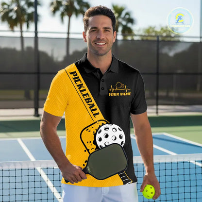 Black And Yellow Custom Pickleball Team Shirts For Men, Pickleball Jersey Outfit IPHW10823