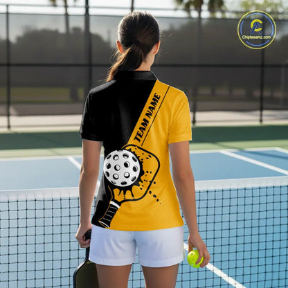 Black And Yellow Custom Pickleball Team Shirts For Women, Pickleball Jersey Outfit IPHW10823