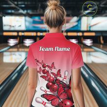 Load image into Gallery viewer, Custom Red Gradient Butterfly Bowling Women Polo Shirts For Team, Bowling League Shirt IPHW10824