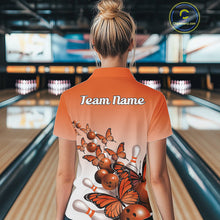 Load image into Gallery viewer, Custom Orange Gradient Butterfly Bowling Women Quarter-Zip Shirts, Bowling League Shirt IPHW10825