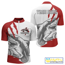 Load image into Gallery viewer, Custom White And Red Shark Jerseys, Bowling Team Women Quarter-Zip Shirts Bowlers Outfit IPHW8987