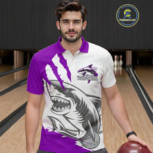 Load image into Gallery viewer, Custom White And Purple Shark Jerseys, Shark Bowling Team Men Polo Shirts Bowlers Outfit IPHW8988