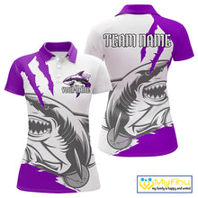Load image into Gallery viewer, Custom White And Purple Shark Jerseys, Shark Bowling Team Women Polo Shirts Bowler Outfit IPHW8988