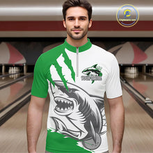 Load image into Gallery viewer, Custom White And Green Shark Jerseys, Shark Bowling Team Men Quarter-Zip Shirts Bowlers Outfit IPHW8989