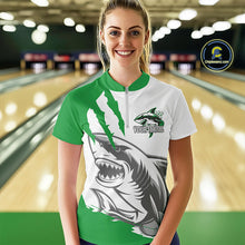 Load image into Gallery viewer, Custom White And Green Shark Jerseys, Bowling Team Women Quarter-Zip Shirt Bowlers Outfit IPHW8989