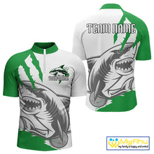 Load image into Gallery viewer, Custom White And Green Shark Jerseys, Shark Bowling Team Men Quarter-Zip Shirts Bowlers Outfit IPHW8989