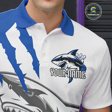 Load image into Gallery viewer, Custom White And Blue Shark Jerseys, Shark Bowling Team Men Polo Shirts Bowlers Outfit IPHW8990