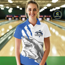Load image into Gallery viewer, Custom White And Blue Shark Jerseys, Shark Bowling Team Women Polo Shirts Bowlers Outfit IPHW8990