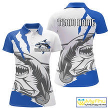 Load image into Gallery viewer, Custom White And Blue Shark Jerseys, Shark Bowling Team Women Polo Shirts Bowlers Outfit IPHW8990
