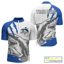 Load image into Gallery viewer, Custom White And Blue Shark Jerseys, Shark Bowling Team Men Quarter-Zip Shirts Bowlers Outfit IPHW8990