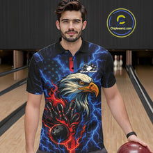 Load image into Gallery viewer, Custom Red And Blue Lightning Flame Eagle Men Bowling Shirt, Patriotic US Team Shirt IPHW10171
