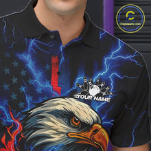 Load image into Gallery viewer, Custom Red And Blue Lightning Flame Eagle Men Bowling Shirt, Patriotic US Team Shirt IPHW10171