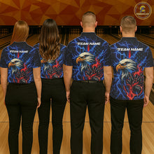 Load image into Gallery viewer, Custom Red And Blue Lightning Flame Eagle Men Bowling Shirt, Patriotic US Team Shirt IPHW10171