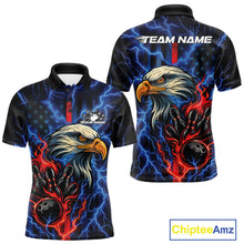 Load image into Gallery viewer, Custom Red And Blue Lightning Flame Eagle Men Bowling Shirt, Patriotic US Team Shirt IPHW10171
