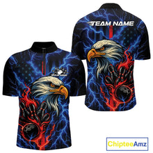 Load image into Gallery viewer, Custom Red And Blue Lightning Flame Eagle Men Bowling Shirt, Patriotic US Team Shirt IPHW10171