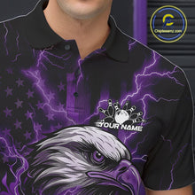 Load image into Gallery viewer, Custom Purple Lightning Flame Eagle Men Bowling Shirt, Patriotic US Team Shirt IPHW10175