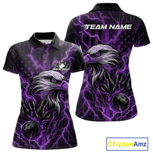 Load image into Gallery viewer, Custom Purple Lightning Flame Eagle Women Bowling Shirt, Patriotic US Team Shirt IPHW10175