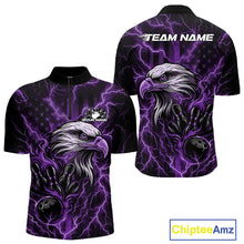 Load image into Gallery viewer, Custom Purple Lightning Flame Eagle Men Bowling Shirt, Patriotic US Team Shirt IPHW10175