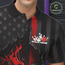 Load image into Gallery viewer, Custom Red Thin Line American Flag Patriotic Flame Bowling Team Men Polo Shirts IPHW10179