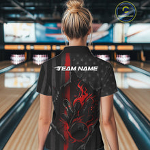 Load image into Gallery viewer, Custom Red Thin Line American Flag Patriotic Flame Bowling Team Women Polo Shirts IPHW10179