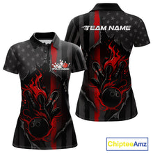 Load image into Gallery viewer, Custom Red Thin Line American Flag Patriotic Flame Bowling Team Women Polo Shirts IPHW10179