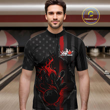 Load image into Gallery viewer, Custom Red Thin Line American Flag Patriotic Flame Bowling Team Men Quarter-Zip Shirts IPHW10179