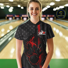 Load image into Gallery viewer, Custom Red Thin Line American Flag Patriotic Flame Bowling Team Women Quarter-Zip Shirts IPHW10179