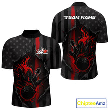 Load image into Gallery viewer, Custom Red Thin Line American Flag Patriotic Flame Bowling Team Men Quarter-Zip Shirts IPHW10179