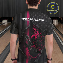 Load image into Gallery viewer, Custom Pink Thin Line American Flag Patriotic Flame Bowling Team Men Polo Shirts IPHW10182