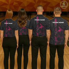 Load image into Gallery viewer, Custom Pink Thin Line American Flag Patriotic Flame Bowling Team Men Polo Shirts IPHW10182