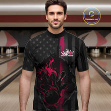 Load image into Gallery viewer, Custom Pink Thin Line American Flag Patriotic Flame Bowling Team Men Quarter-Zip Shirts IPHW10182