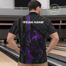 Load image into Gallery viewer, Custom Purple Thin Line American Flag Patriotic Flame Bowling Team Men Quarter-Zip Shirts IPHW10183