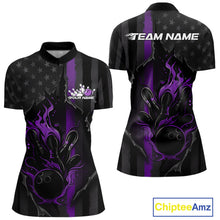 Load image into Gallery viewer, Custom Purple Thin Line American Flag Patriotic Flame Women Bowling Team Shirts IPHW10183