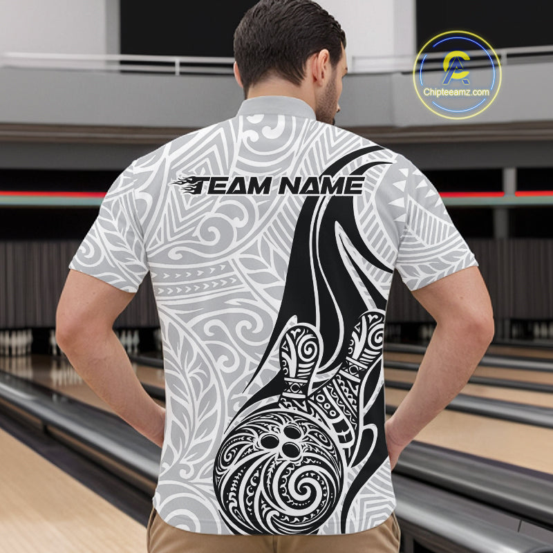 Custom Polynesian Tribal Bowling Men Quarter-Zip Shirt, Maori Style Bowling Shirt IPHW10336