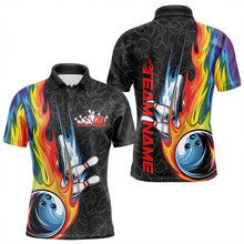 Load image into Gallery viewer, Custom Rainbow Flame Bowling Team Polo Shirts For Men, Colorful Bowling League Shirt IPHW8747