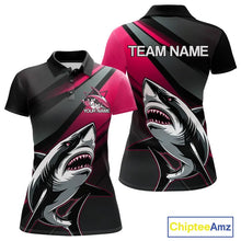 Load image into Gallery viewer, Custom Black And Pink Shark Bowling Jerseys, Bowling Team Uniform Shark Women Polo Shirts IPHW9001